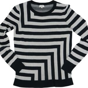 Crown & Ivy Women's Medium Knit Pullover Sweater‎ Gray Blue Geometric Stripes